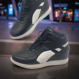 Calto Men's Black and White High-Top Height Raising Sneakers